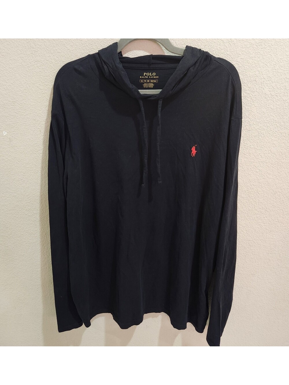 Polo Ralph Lauren Men's Pull over Hoodie T-Shirt Long Sleeve Black Red Pony XL - Picture 9 of 12